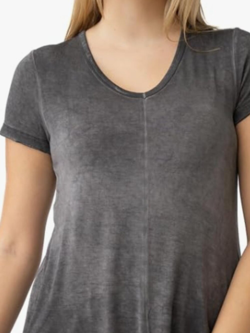 Cable & Gauge Butter Soft V-Neck Tee Green Gray Short Sleeve Top | Size Large